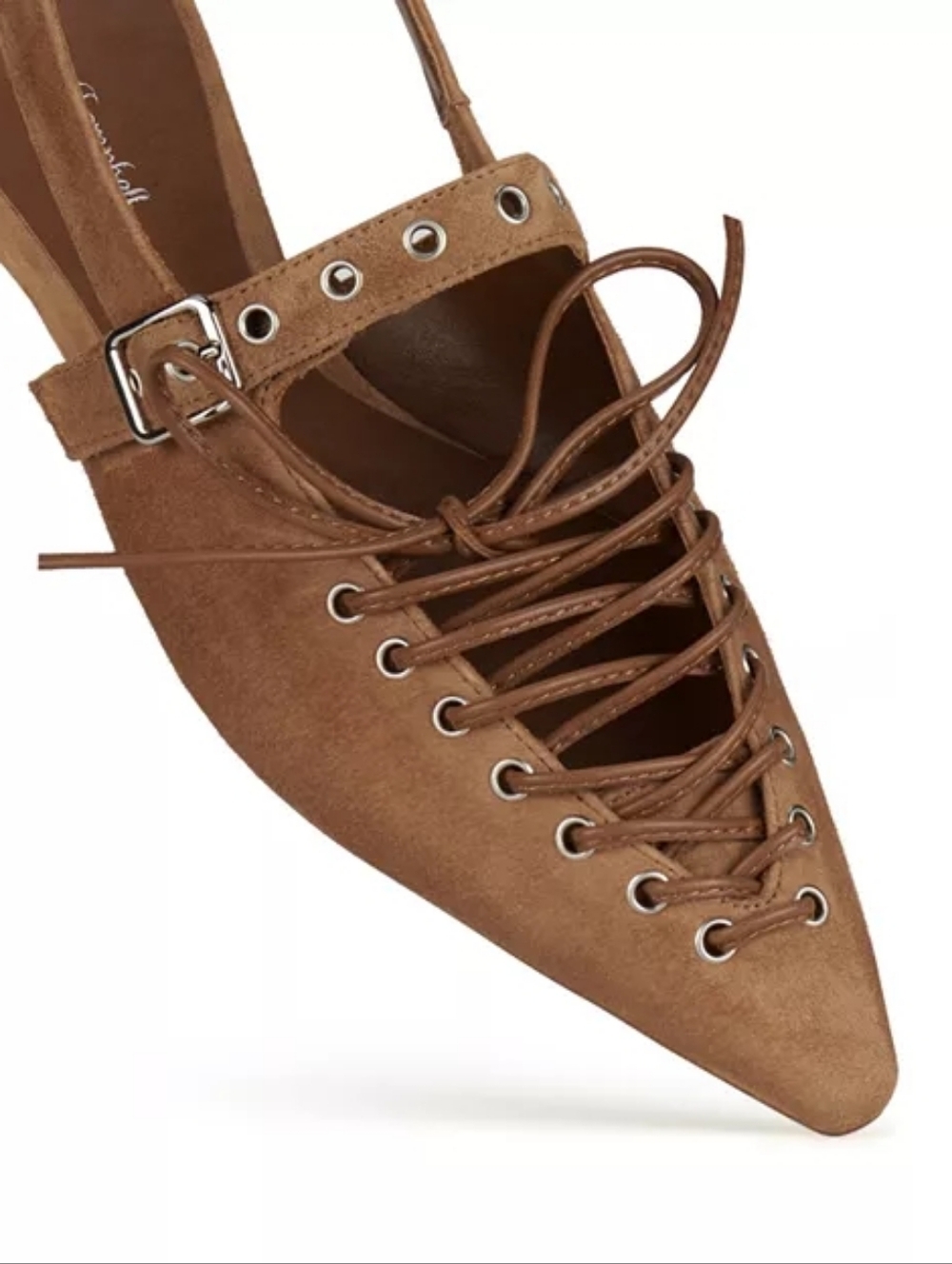 Jeffrey Campbell Women's Suede Geralt Tie Slingback Flats. Size 11. Color Brown - Picture 6 of 11